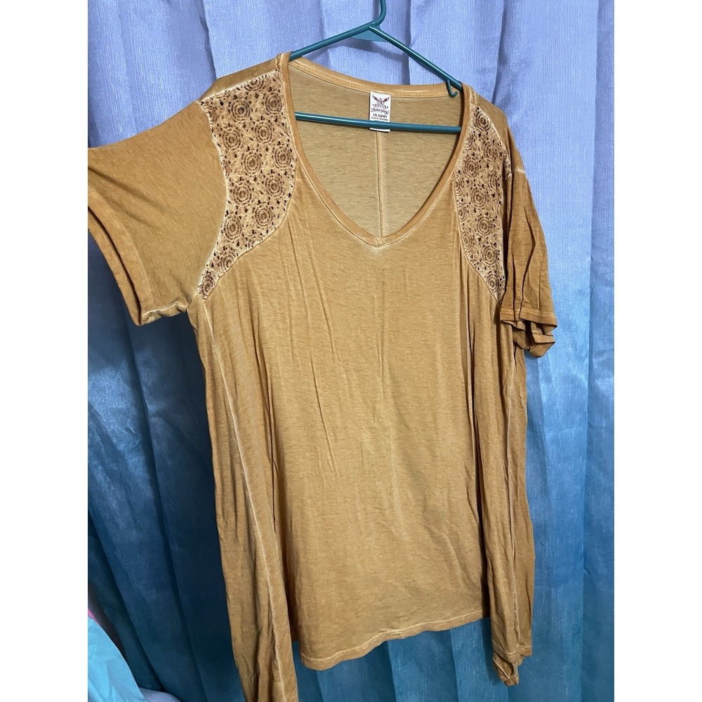 Faded Glory Women's 16w Mustard Yellow Tshirt Cutout‎ Sleeves